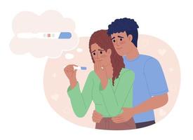 Supportive husband during pregnancy test reveal 2D vector isolated spot illustration. Pregnant couple flat characters on cartoon background. Colorful editable scene for mobile, website, magazine