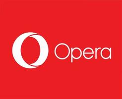 Opera Browser Logo Brand Symbol With Name White Design Software Illustration Vector With Red Background