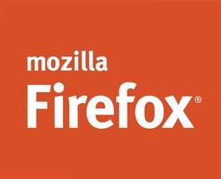 Mozilla Firefox Browser Brand Logo Symbol Name White Design Software Vector Illustration With Orange Background