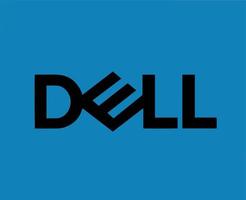 Dell Logo Brand Computer Symbol Name Black Design Usa Laptop Vector Illustration With Blue Background