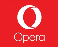 Opera Browser Brand Logo Symbol With Name White Design Software Vector Illustration With Red Background