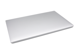 Silver colored notebook computer on transparent background png file.