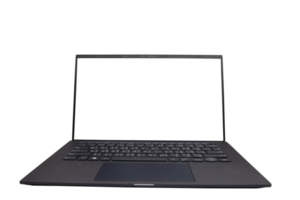 Black colored notebook computer on transparent background png file.