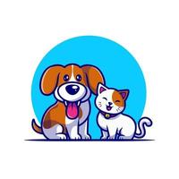 Cute Dog And Cat Friend Cartoon Vector Icon Illustration. Animal Nature Icon Concept Isolated Premium Vector. Flat Cartoon Style