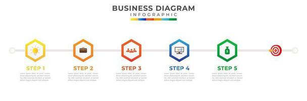 5 Steps Modern timeline diagram with topic hexagon titles, presentation vector infographics. Infographic template for business.