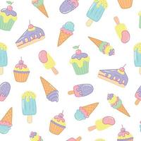 seamless pattern with hand drawn cute ice creams and cakes for wallpaper, nursery textile prints, wrapping paper, scrapbooking, stationary, etc. EPS 10 vector