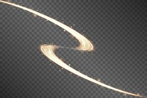 Luminous gold lines of speed. Light glowing effect. Abstract motion lines. Light trail wave, fire path trace line, car lights, optic fiber and incandescence curve twirl vector