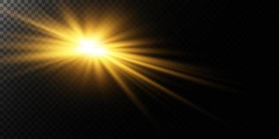dorado estrella, en un transparente fondo, el efecto de resplandor y rayos de luz, brillante luces, sol.vector. vector