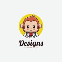 cute monkey doctor logo template. vector