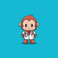 Cute monkey doctor cartoon mascot logo template vector