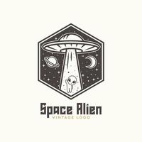 vector emblema Clásico extraterrestre espacio, con un extraterrestre barco.