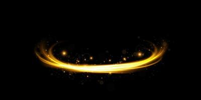 Abstract light lines of motion and speed in golden color. Light everyday glowing effect. semicircular wave, light trail curve swirl vector