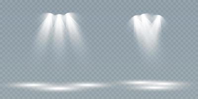 Stage lighting, on a transparent background. Bright lighting with spotlights. directional studio light. vector