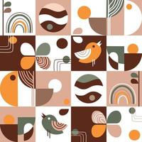 Retro aesthetics geometric pattern.Abstract geometric texture background with birds and floral elements of abstract shapes in Bauhaus style.Vector illustration for print,banner,poster,wallpaper,cover vector