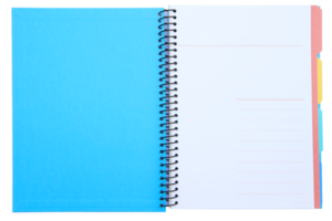 Spiral notebook opened with index on transparent background - PNG File