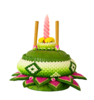 Artificial krathong made from clay on transparent background - PNG File.