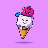 Happy Ice Cream Cone Cartoon Vector Icon Illustration. Food Dessert Icon Concept Isolated Premium Vector. Flat Cartoon Style