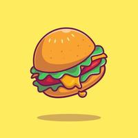Cheese Burger Cartoon Vector Icon Illustration. Fast Food Icon Concept Isolated Premium Vector. Flat Cartoon Style