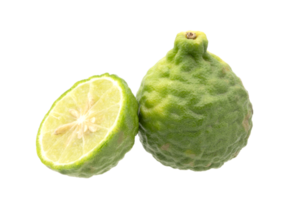 Whole bergamot and half one on transparent background png file.