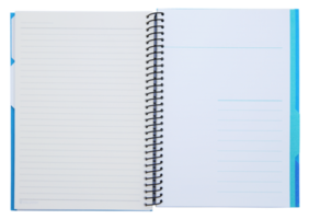 Spiral notebook opened with index on transparent background - PNG File