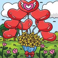 Boda ramo de flores con globo corazón de colores dibujos animados vector