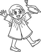 Happy Graduate Girl Isolated Coloring Page vector