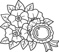 Flower Bouquet with Ribbon Isolated Coloring Page vector