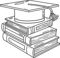 Graduation Cap with Books Isolated Coloring Page vector