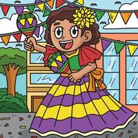 Cinco de Mayo Girl Playing Maracas Colored Cartoon vector