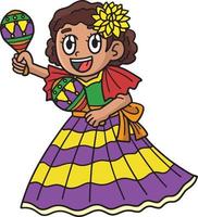 Cinco de Mayo Girl with Maracas Cartoon Clipart vector