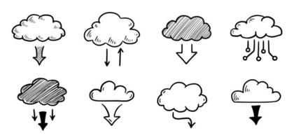 Doodle data server cloud set vector