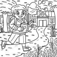 Back To School Child Reading Book Coloring Page vector