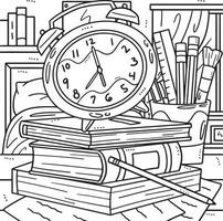 Back To School Alarm Clock and Books Coloring vector