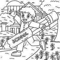 Back To School Child with Giant Pencil Coloring vector