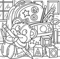 Back To School Bag and Stuffed Toy Coloring Page vector