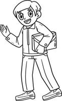 Happy Man Holding Bag Isolated Coloring Page vector