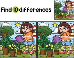 Earth Day Girl Watering Plant Find The Differences vector