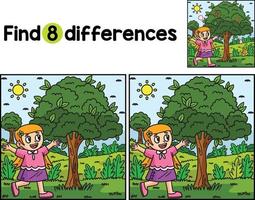 Earth Day Happy Girl in Tree Find The Differences vector