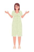 Smiling woman with pregnant belly in spring dress semi flat color vector character. Editable full body person on white. Simple cartoon style spot illustration for web graphic design and animation