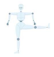Humanoid robot mimicking dance semi flat color vector character. Human-like movement. Editable full body figure on white. Simple cartoon style spot illustration for web graphic design and animation