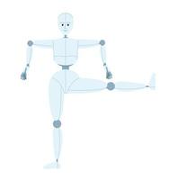 Humanoid robot mimicking dance semi flat color vector character. Human-like movement. Editable full body figure on white. Simple cartoon style spot illustration for web graphic design and animation