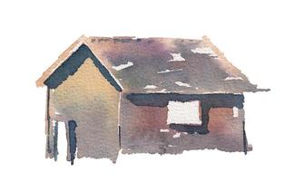 Hand drawn watercolor painting of abstract cottage. Scanning high resolution. photo
