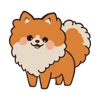 Cute cartoon pomeranian spitz. Spitz dog with a fluffy tail smiles. vector