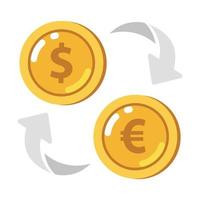 Currency exchange icon Coin with dollar euro sign Dollar to euro exchange vector