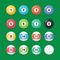 Billiard balls collection in flat style. Set of snooker balls with numbers vector