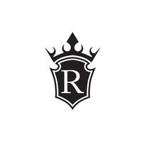 Letter R crown shield black logo. vector