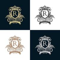 Heraldic luxury royal letter R logo. vector