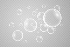 Colorful and colorful soap bubbles to create a design. Isolated, transparent, realistic soap bubbles on a transparent background. vector