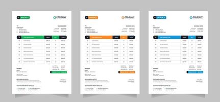 Green, orange, and sky colors professional minimal business invoice design. Print templates. vector