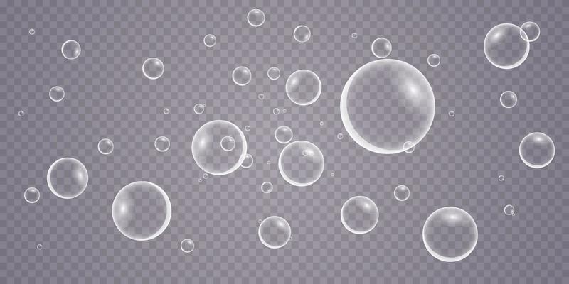 Colorful and colorful soap bubbles to create a design. Isolated, transparent, realistic soap bubbles on a transparent background.